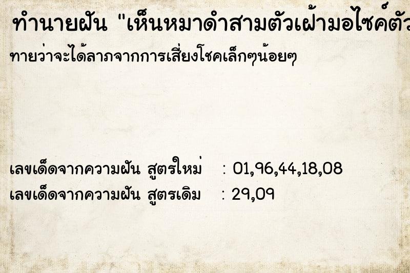 ทำนายฝันทำนายฝันเห็นหมาดำสามตัวเฝ้ามอไซค์ตัวเองแต่ไม่ดุร้าย