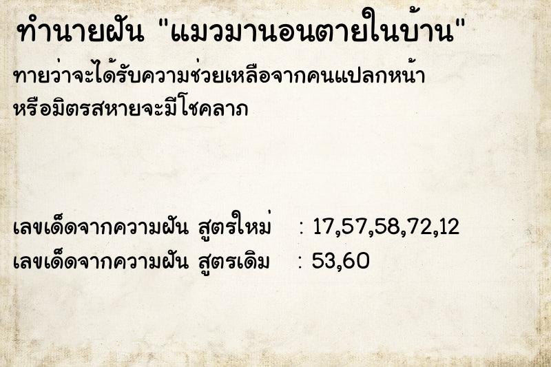 ทำนายฝันทำนายฝันแมวมานอนตายในบ้าน