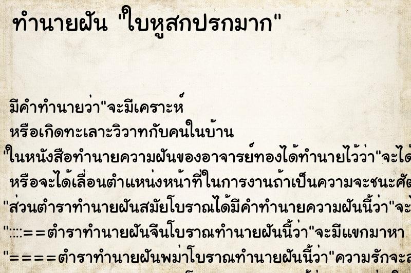ทำนายฝันทำนายฝันใบหูสกปรกมาก