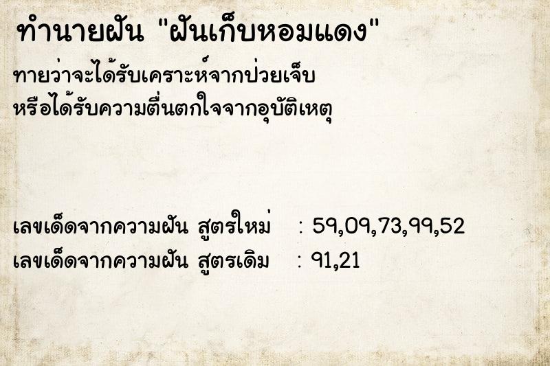 ทำนายฝัน ฝันเก็บหอมแดง ทำนายฝัน ฝันเก็บหอมแดง
