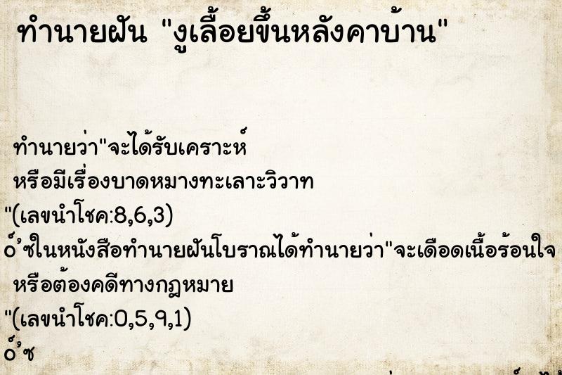 ทำนายฝัน งูเลื้อยขึ้นหลังคาบ้าน