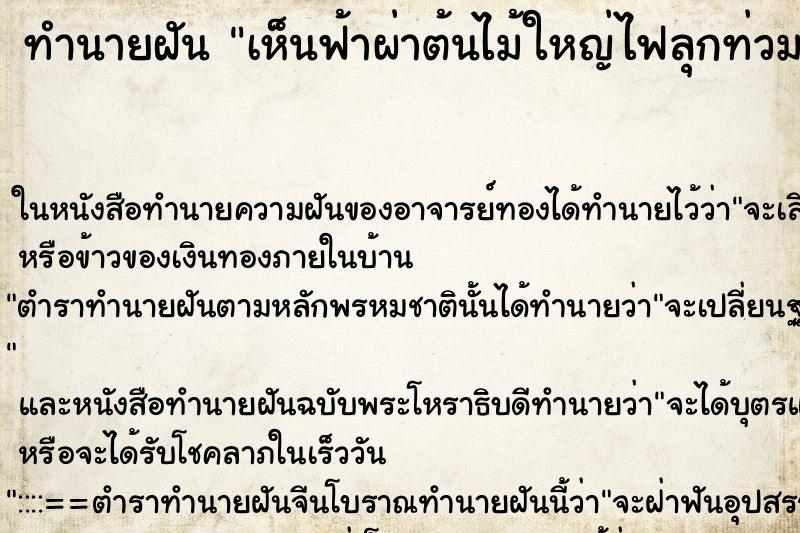ทำนายฝัน เห็นฟ้าผ่าต้นไม้ใหญ่ไฟลุกท่วม ทำนายฝัน เห็นฟ้าผ่าต้นไม้ใหญ่ไฟลุกท่วม