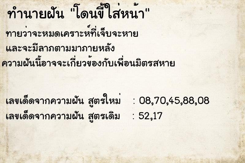 ทำนายฝัน โดนขี้ใส่หน้า ทำนายฝัน โดนขี้ใส่หน้า