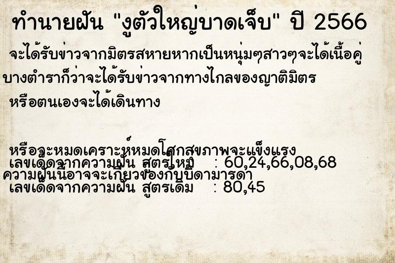 ทำนายฝัน งูตัวใหญ่บาดเจ็บ