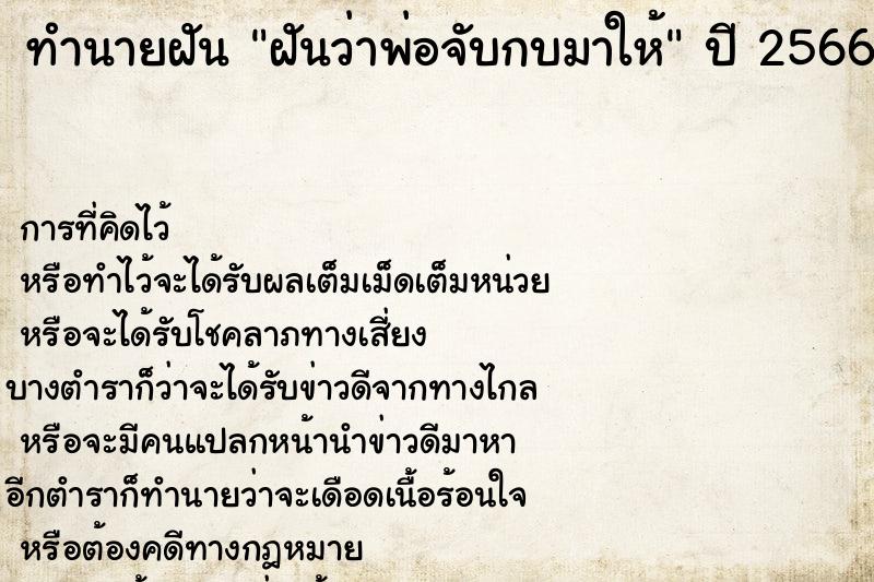 ทำนายฝัน ฝันว่าพ่อจับกบมาให้ ทำนายฝัน ฝันว่าพ่อจับกบมาให้