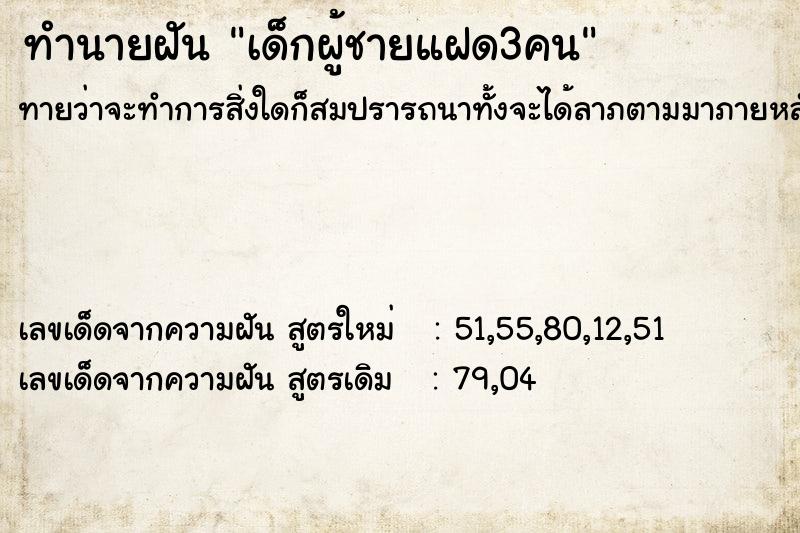 ทำนายฝันเด็กผู้ชายแฝด3คน ทำนายฝันทำนายฝันเด็กผู้ชายแฝด3คน