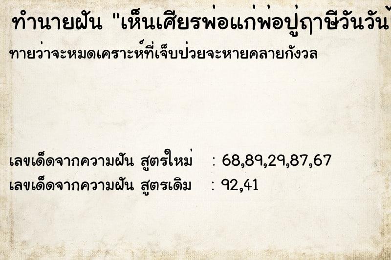 ทำนายฝันทำนายฝันเห็นเศียรพ่อแก่พ่อปู่ฤาษีวันวันไม่รู้