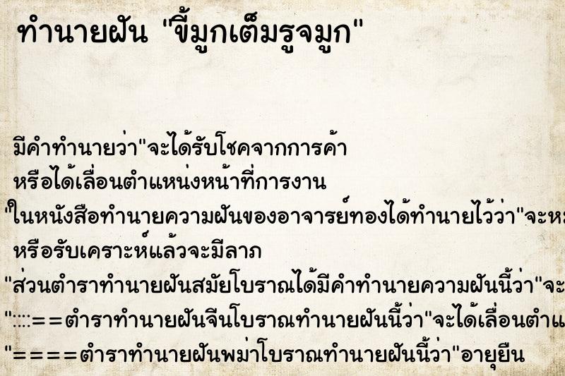 ทำนายฝัน ขี้มูกเต็มรูจมูก ทำนายฝัน ขี้มูกเต็มรูจมูก