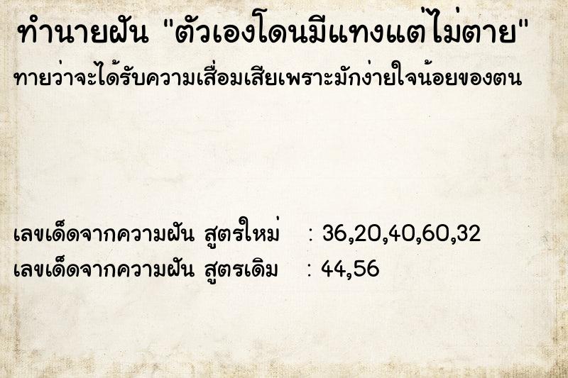 ทำนายฝันทำนายฝันตัวเองโดนมีแทงแต่ไม่ตาย