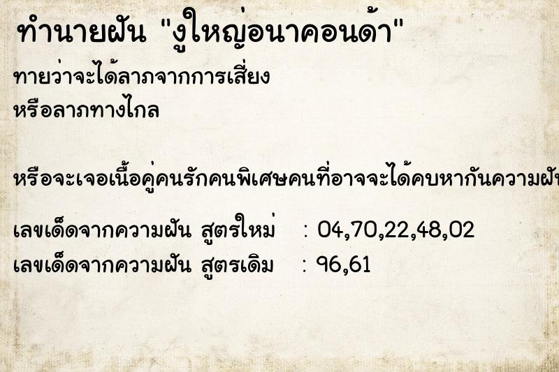 ทำนายฝัน งูใหญ่อนาคอนด้า ทำนายฝัน งูใหญ่อนาคอนด้า