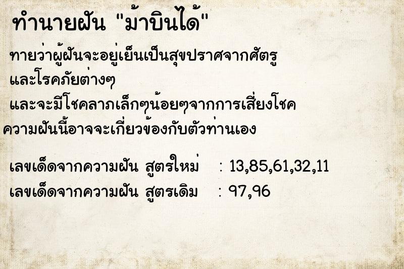 ทำนายฝันม้าบินได้ ทำนายฝันทำนายฝันม้าบินได้