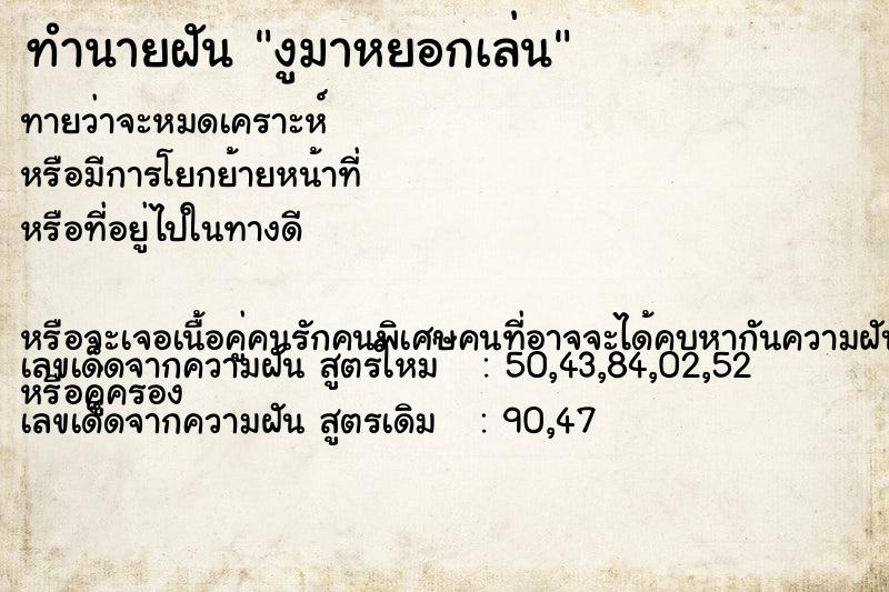 ทำนายฝันงูมาหยอกเล่น ทำนายฝันทำนายฝันงูมาหยอกเล่น