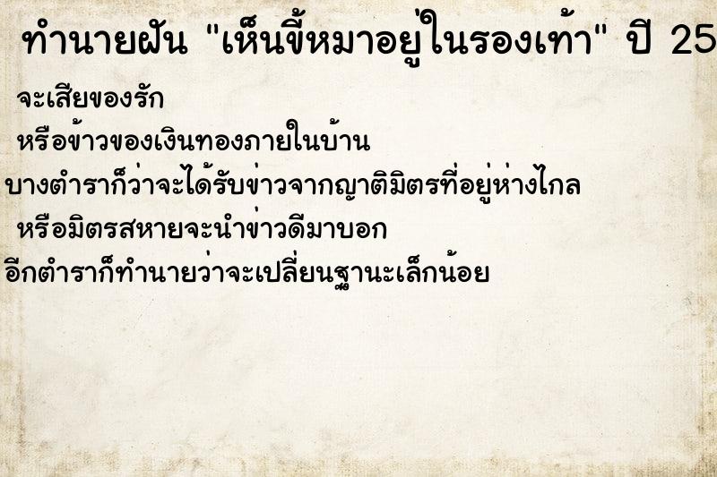ทำนายฝัน เห็นขี้หมาอยู่ในรองเท้า ทำนายฝัน เห็นขี้หมาอยู่ในรองเท้า