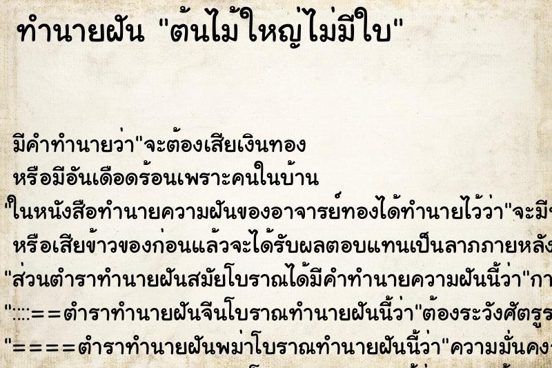 ทำนายฝัน ต้นไม้ใหญ่ไม่มีใบแม่นๆ ฟรี ด้วยตำราหนังสือทำนายฝันโบราณ ทำนายฝันต้นไม้ใหญ่ไม่มีใบ