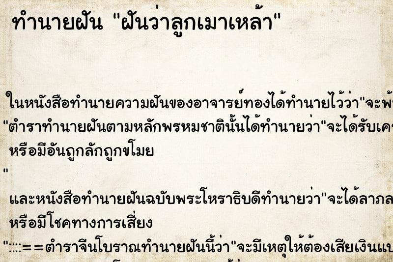 ทำนายฝันฝันว่าลูกเมาเหล้า ทำนายฝันทำนายฝันฝันว่าลูกเมาเหล้า