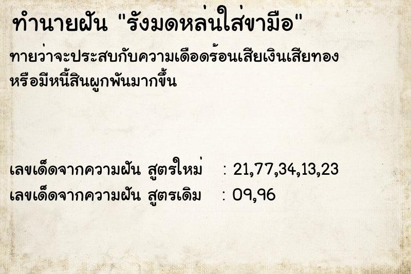 ทำนายฝันทำนายฝันรังมดหล่นใส่ขามือ