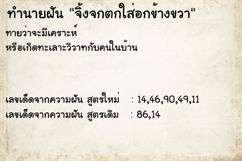 ทำนายฝัน จิ้งจกตกใส่อกข้างขวา