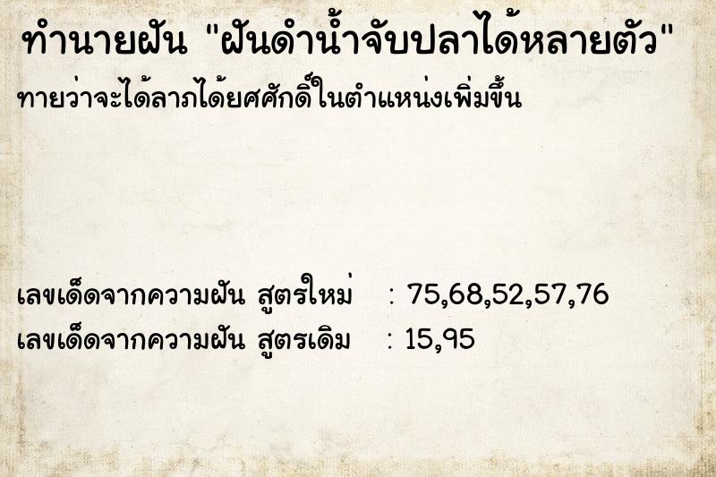 ทำนายฝันทำนายฝันฝันดำน้ำจับปลาได้หลายตัว
