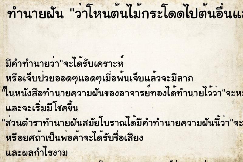 ทำนายฝัน ว่าโหนต้นไม้กระโดดไปต้นอื่นแล้วลงมาได้ ทำนายฝัน ว่าโหนต้นไม้กระโดดไปต้นอื่นแล้วลงมาได้