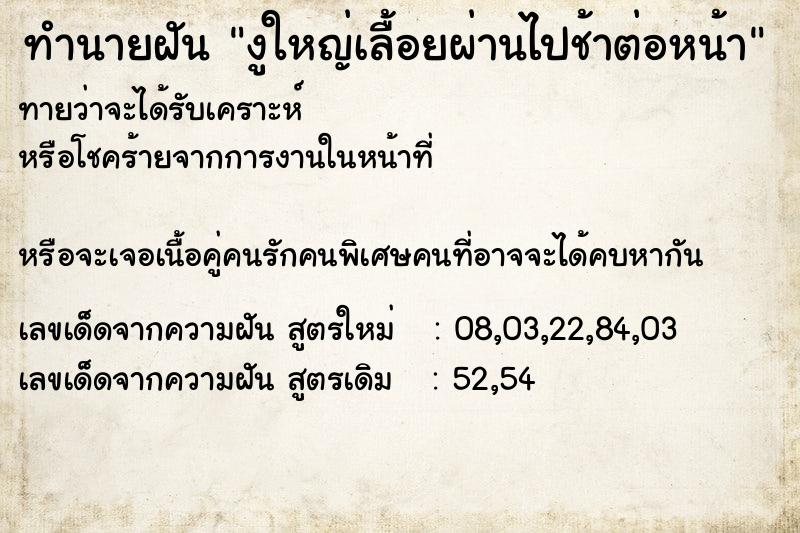 ทำนายฝันทำนายฝันงูใหญ่เลื้อยผ่านไปช้าต่อหน้า