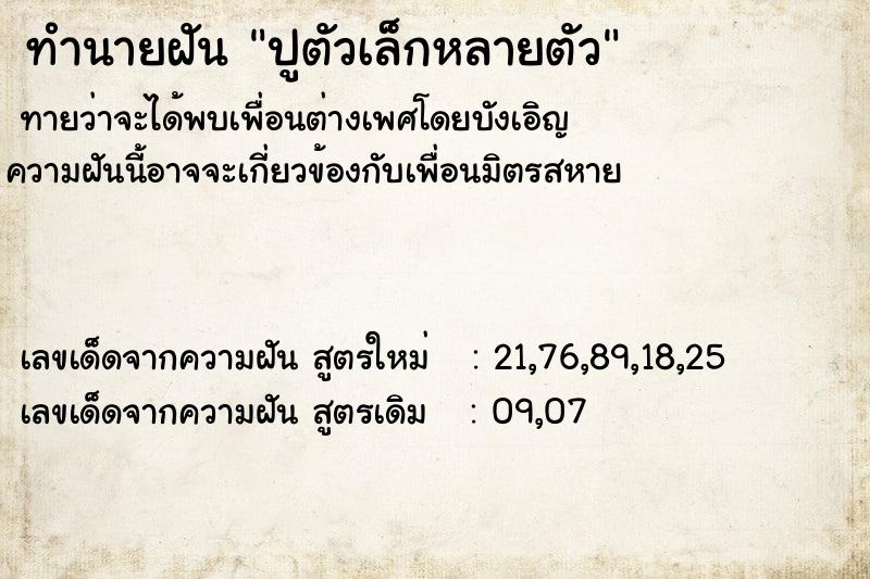 ทำนายฝันปูตัวเล็กหลายตัว ทำนายฝันทำนายฝันปูตัวเล็กหลายตัว