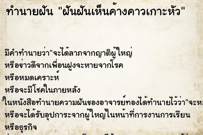 ทำนายฝัน ฝันฝันเห็นค้างคาวเกาะหัว ทำนายฝัน ฝันฝันเห็นค้างคาวเกาะหัว