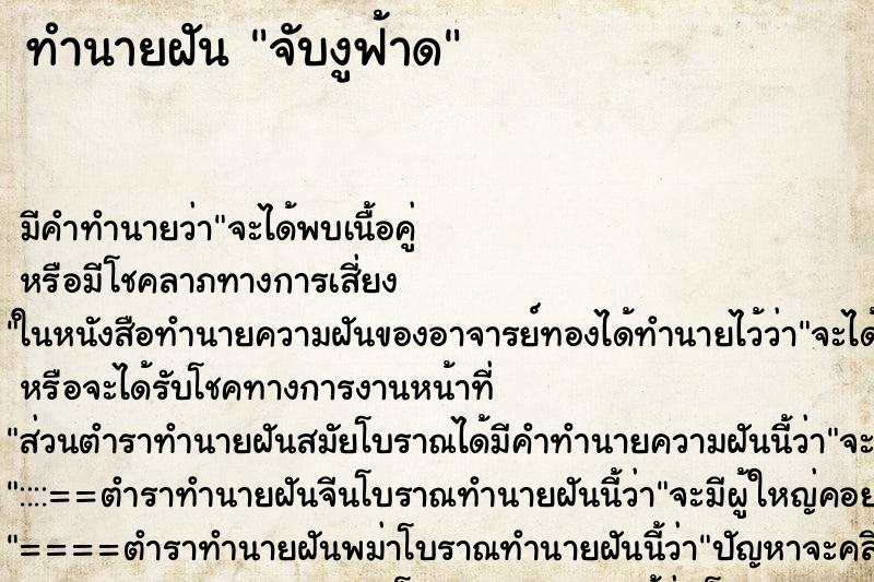 ทำนายฝันทำนายฝันจับงูฟ้าด