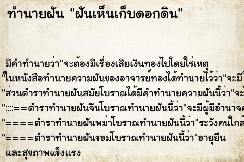 ทำนายฝัน ฝันเห็นเก็บดอกดิน ทำนายฝัน ฝันเห็นเก็บดอกดิน
