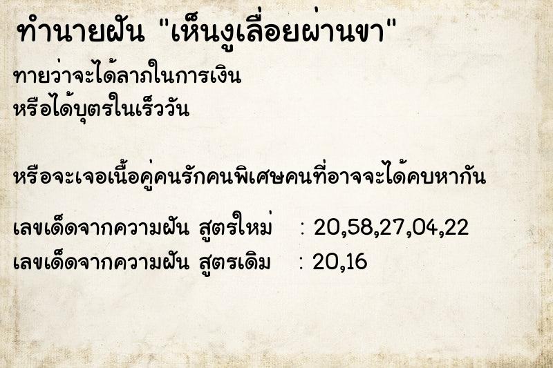 ทำนายฝันเห็นงูเลื่อยผ่านขา ทำนายฝันทำนายฝันเห็นงูเลื่อยผ่านขา
