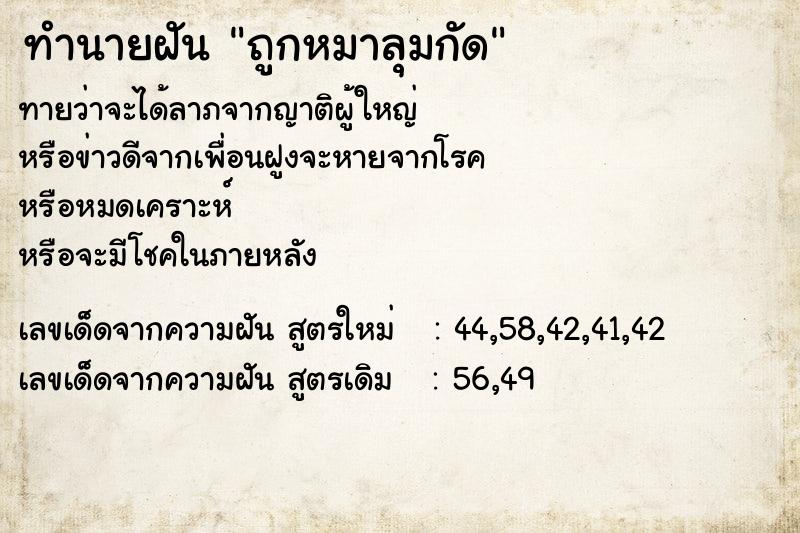 ทำนายฝันถูกหมาลุมกัด ทำนายฝันทำนายฝันถูกหมาลุมกัด