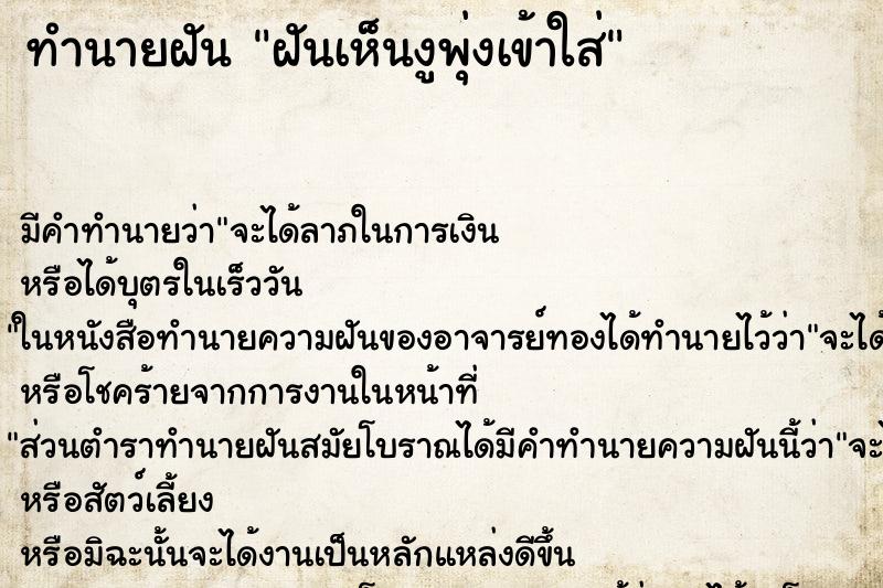 ทำนายฝัน ฝันเห็นงูพุ่งเข้าใส่