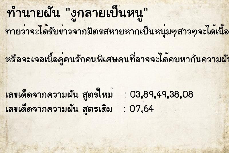 ทำนายฝันทำนายฝันงูกลายเป็นหนู