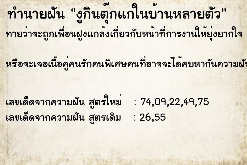 ทำนายฝันงูกินตุ๊กแกในบ้านหลายตัว ทำนายฝันทำนายฝันงูกินตุ๊กแกในบ้านหลายตัว