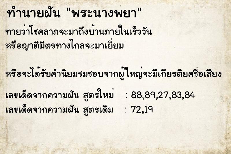 ทำนายฝันพระนางพยา ทำนายฝันทำนายฝันพระนางพยา