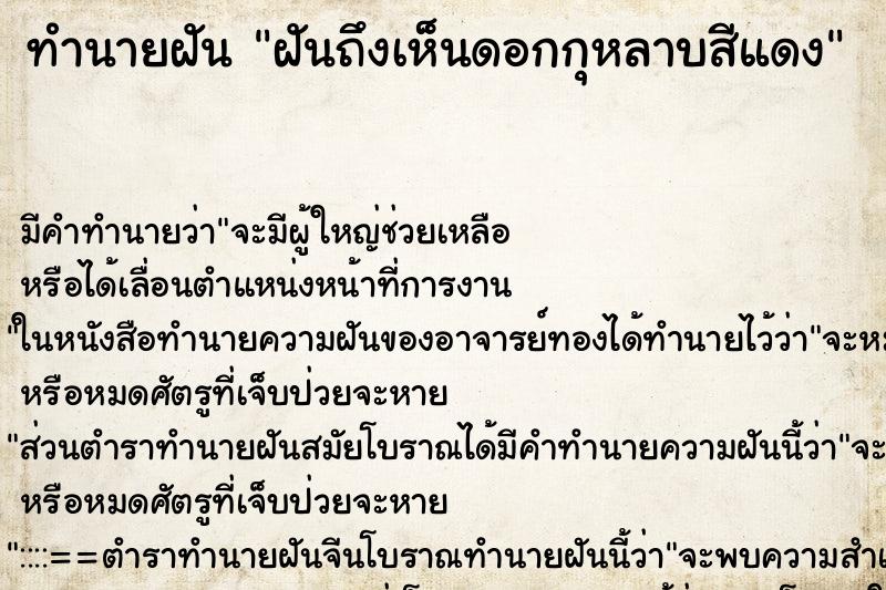 ทำนายฝันฝันถึงเห็นดอกกุหลาบสีแดง ทำนายฝันทำนายฝันฝันถึงเห็นดอกกุหลาบสีแดง
