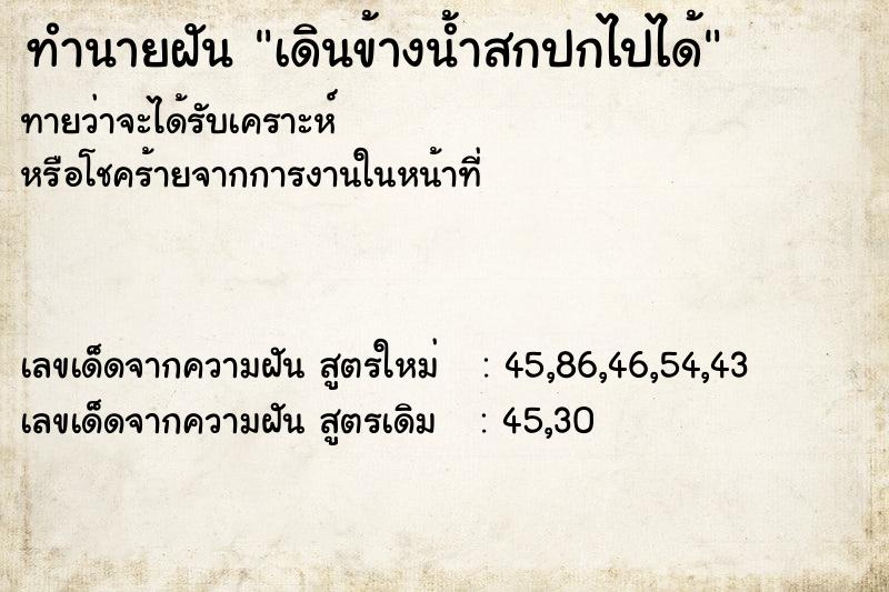 ทำนายฝันเดินข้างน้ำสกปกไปได้ ทำนายฝันทำนายฝันเดินข้างน้ำสกปกไปได้