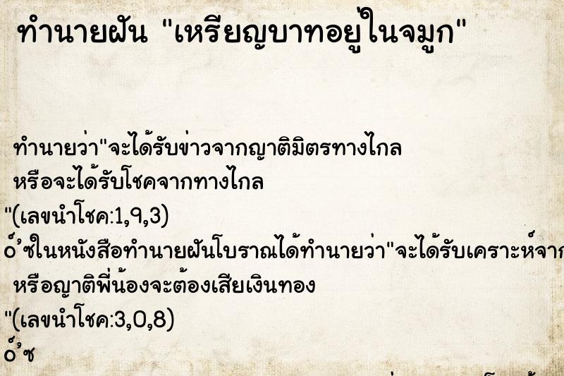 ทำนายฝันทำนายฝันเหรียญบาทอยู่ในจมูก