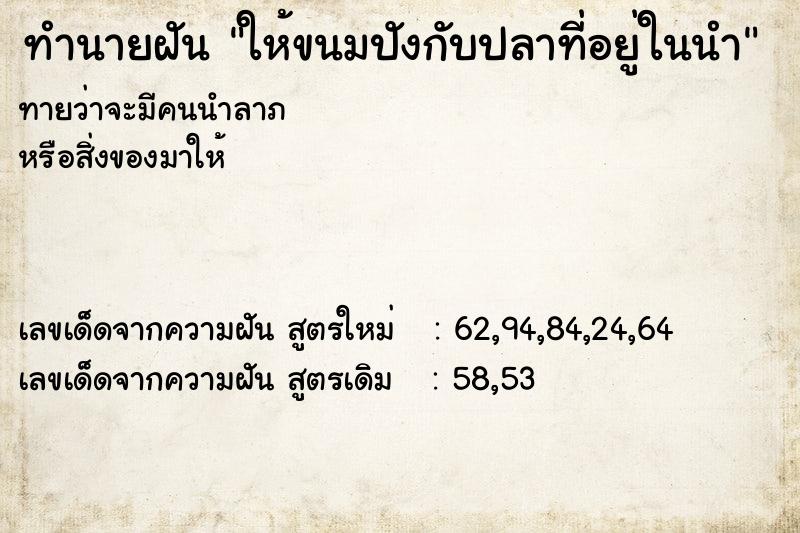 ทำนายฝันให้ขนมปังกับปลาที่อยู่ในนำ ทำนายฝันทำนายฝันให้ขนมปังกับปลาที่อยู่ในนำ