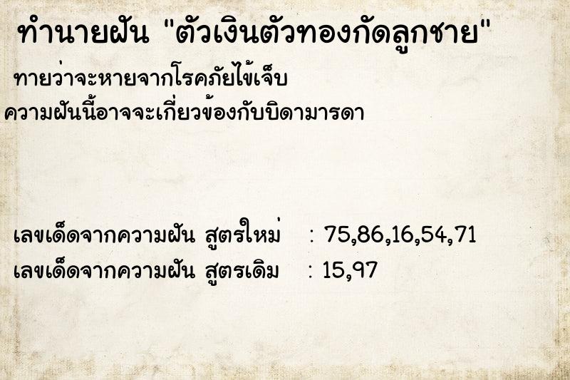ทำนายฝันทำนายฝันae3c2a122aa9c0c645f0f2465cf3d8deตัวเงินตัวทองกัดลูกชาย