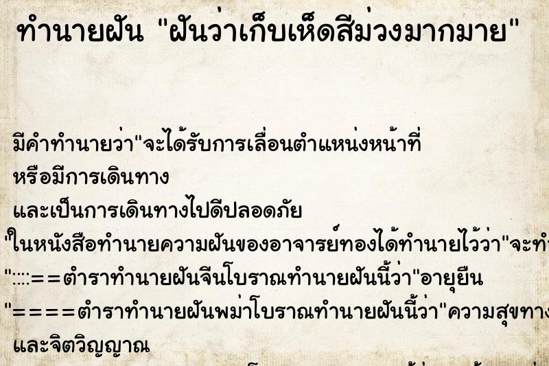 ทำนายฝัน ฝันว่าเก็บเห็ดสีม่วงมากมาย ทำนายฝัน ฝันว่าเก็บเห็ดสีม่วงมากมาย