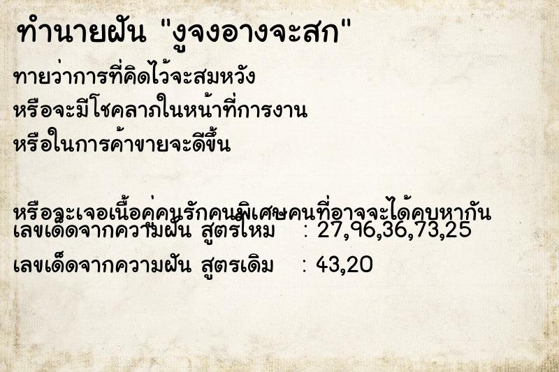 ทำนายฝันงูจงอางจะสก ทำนายฝันทำนายฝันงูจงอางจะสก