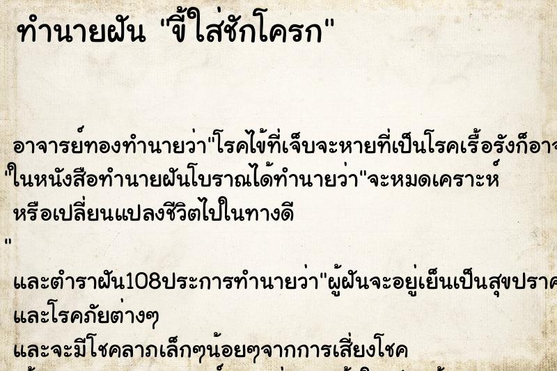 ทำนายฝันขี้ใส่ชักโครก ทำนายฝันทำนายฝันขี้ใส่ชักโครก