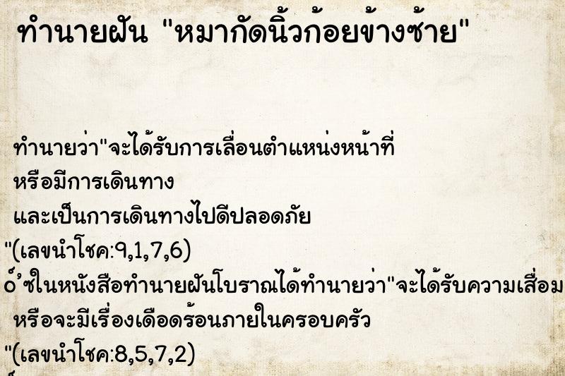 ทำนายฝันหมากัดนิ้วก้อยข้างซ้าย ทำนายฝันทำนายฝันหมากัดนิ้วก้อยข้างซ้าย