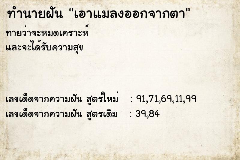 ทำนายฝัน เอาแมลงออกจากตา