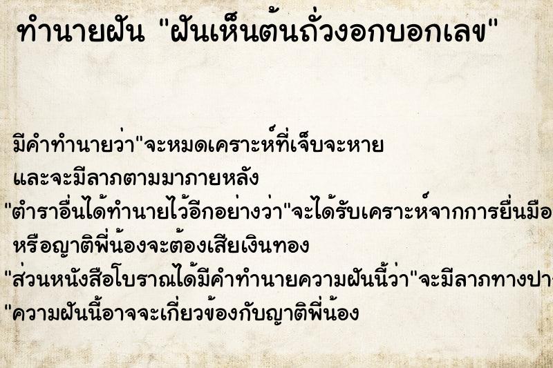 ทำนายฝัน ฝันเห็นต้นถั่วงอกบอกเลข ทำนายฝัน ฝันเห็นต้นถั่วงอกบอกเลข