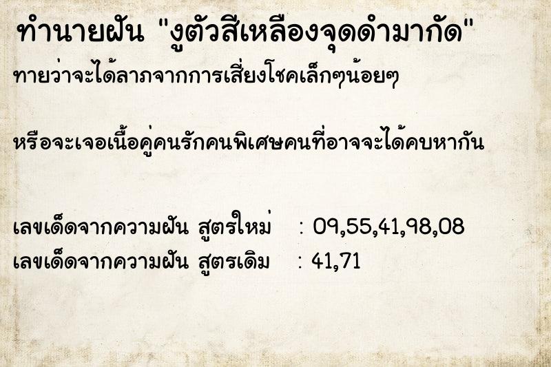 ทำนายฝันงูตัวสีเหลืองจุดดำมากัด ทำนายฝันทำนายฝันงูตัวสีเหลืองจุดดำมากัด