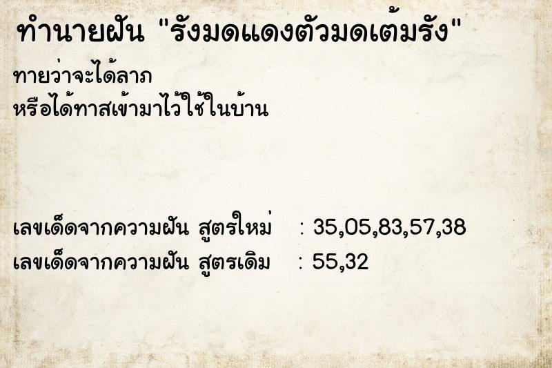 ทำนายฝันรังมดแดงตัวมดเต้มรัง ทำนายฝันทำนายฝันรังมดแดงตัวมดเต้มรัง