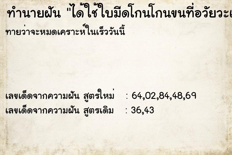 ทำนายฝันได้ใช้ใบมีดโกนโกนขนที่อวัยวะเพศ ทำนายฝันทำนายฝันได้ใช้ใบมีดโกนโกนขนที่อวัยวะเพศ