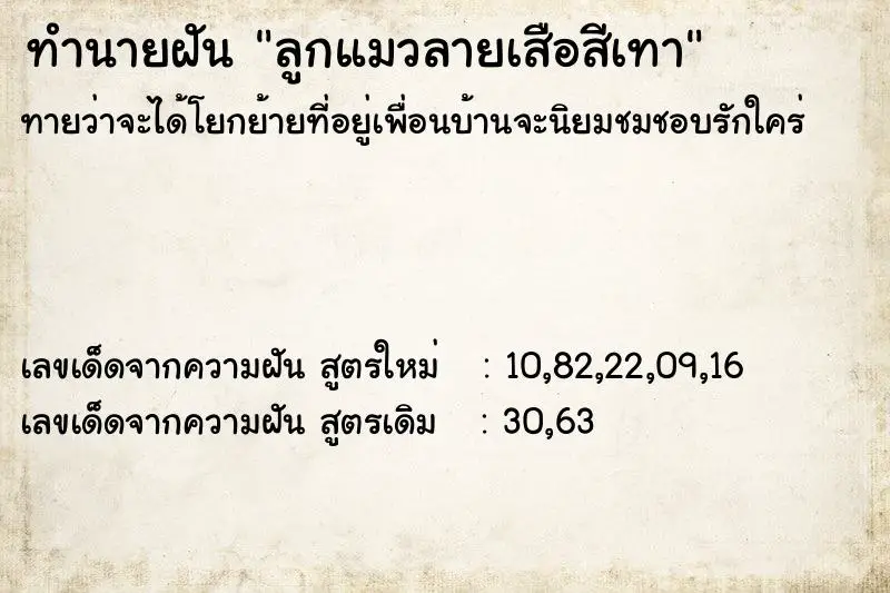 ทำนายฝัน ลูกแมวลายเสือสีเทา ตำราโบราณ แม่นที่สุดในโลก