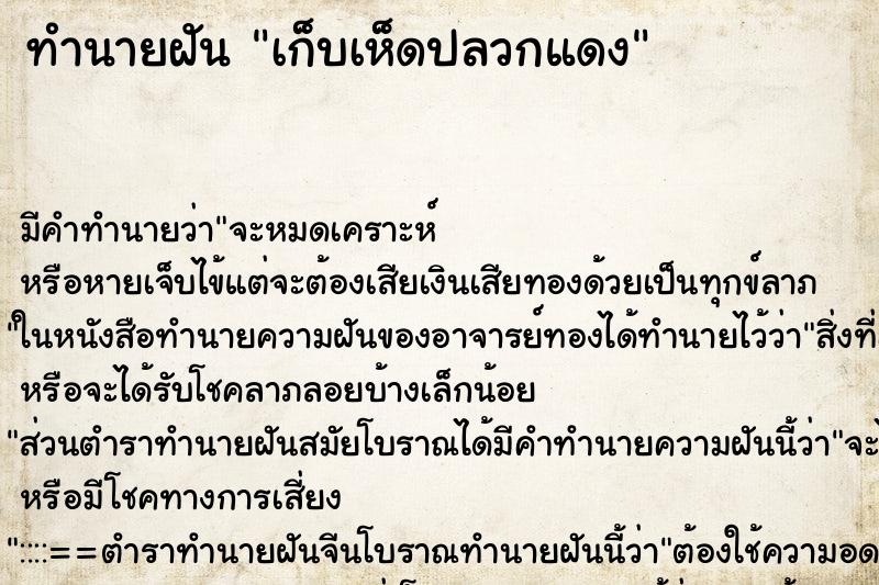 ทำนายฝันทำนายฝันเก็บเห็ดปลวกแดง